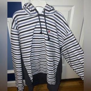 Champion Reverse Weave Pullover Hoodie Blue and White Striped Sweatshirt